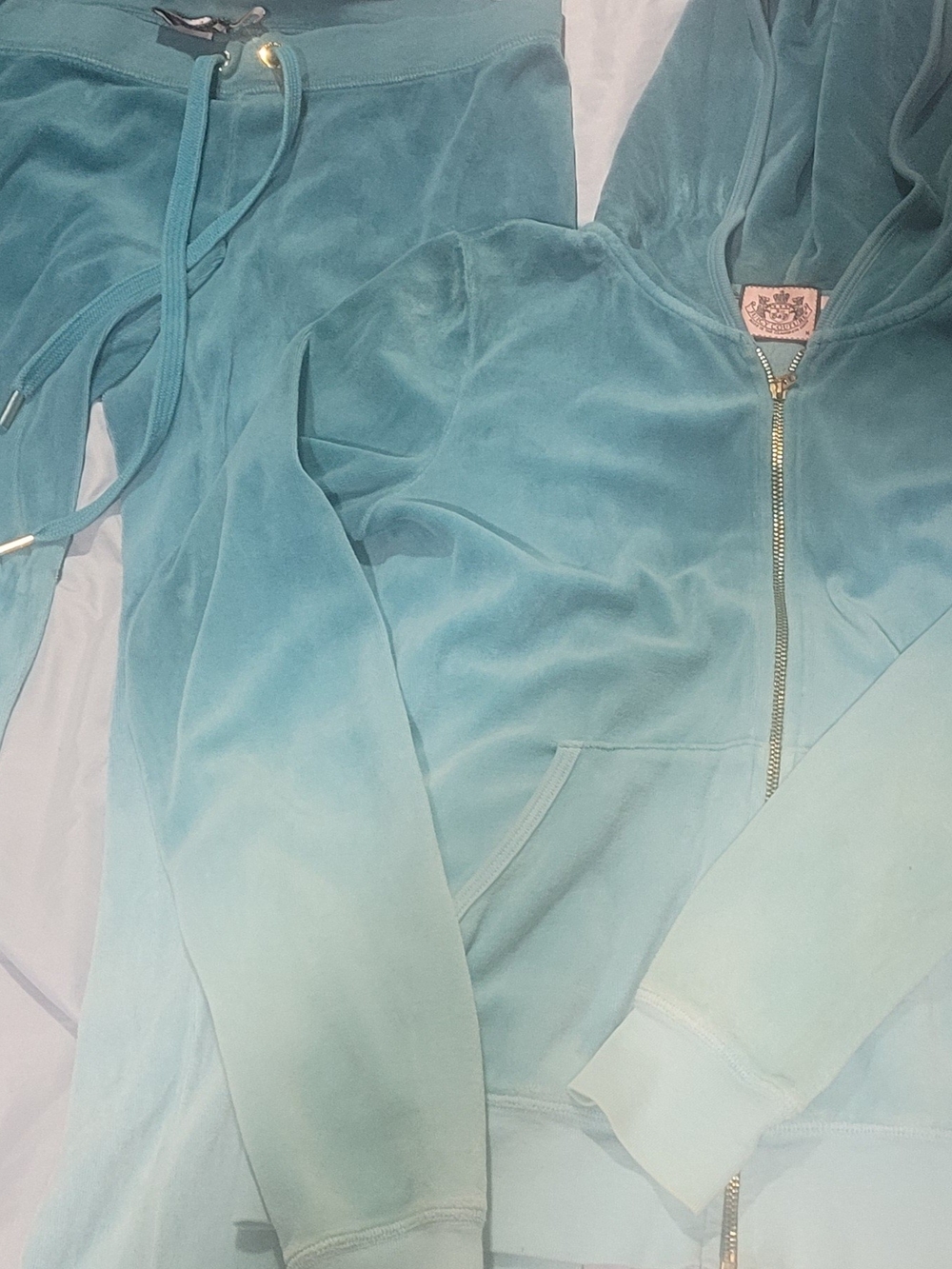 Juicy Couture Velvet Zip Hoodie in Aqua Ombre - Medium Jacket and Small Pants